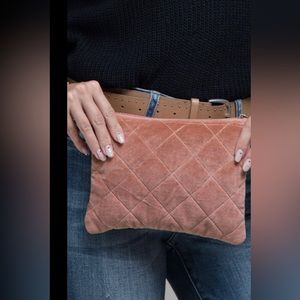 Luxurious fine cotton velvet metallic quilted pouch.